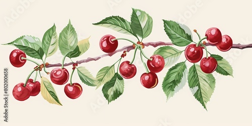 background picture with berries, a simple image of berry bushes, raspberries, strawberries and cherries © Nikita