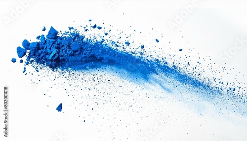 blue chalk and dust flying, effect explode isolated on white background