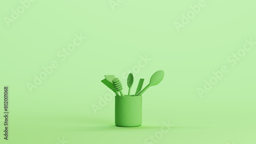Mint green kitchen utensils assorted handy set spoon spatula background 3d illustration render digital rendering