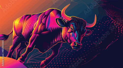 Figurine of bull as symbol of year 2021 on color background photo