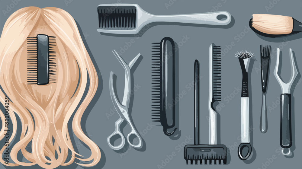 Flat lay composition with hairdressers tools 