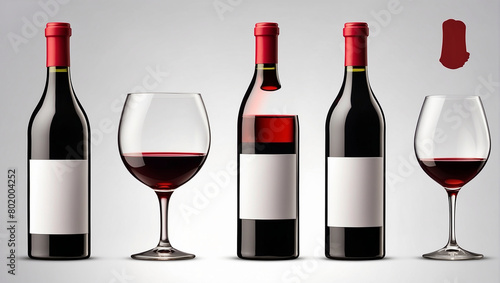 three bottles of red wine and two glasses of red wine for mockup photo