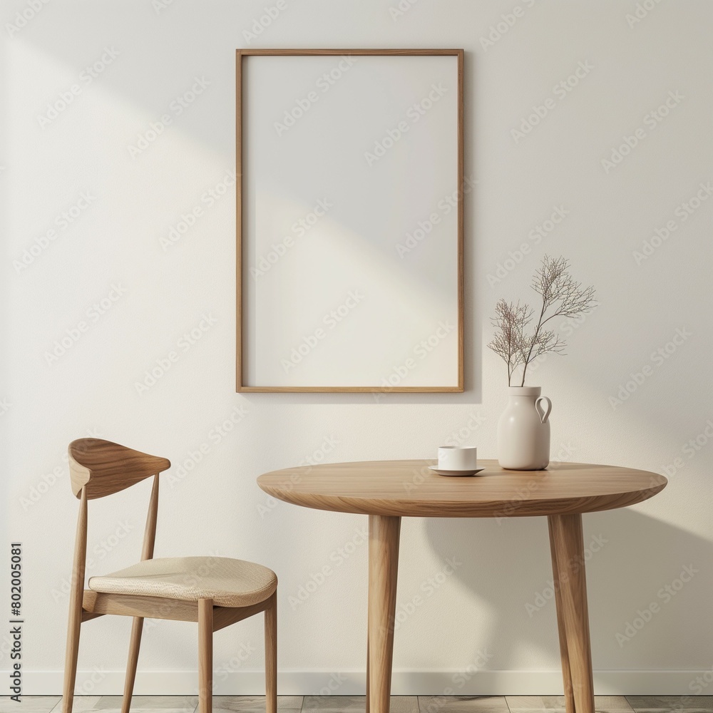 Frame mockup, simple and modern wooden table home interior design background, wall poster frame mockup, 3d render Frame mockup, simple and modern wooden table home interior design background, wall poster frame mockup, 3d render