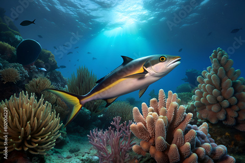 remora fish surrounded by beautiful coral photo
