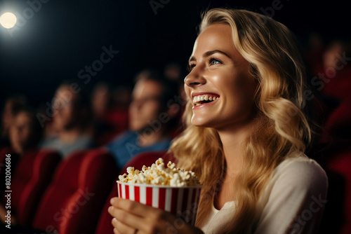 Image of cheerful young person watching 3d movie created generative AI technology