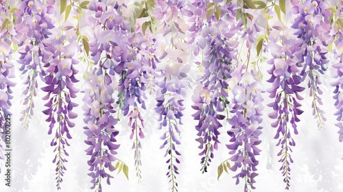 Lavender wisteria blooms hanging gracefully in a seamless pattern  capturing the elegance of Japanese spring gardens