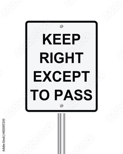 Traffic road sign Keep right except to pass on white