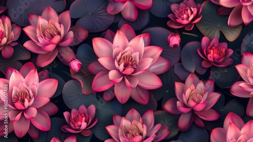 Pink lotus flowers in a seamless pattern, reflecting the spiritual symbolism prevalent in Nepalese culture, ideal for meditation space designs.