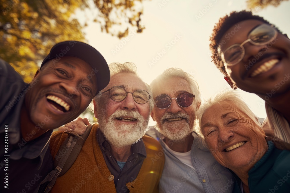 Group of seniors having fun together in the park. They are laughing and looking at camera. Group of seniors having fun together in the park. They are laughing and looking at camera.