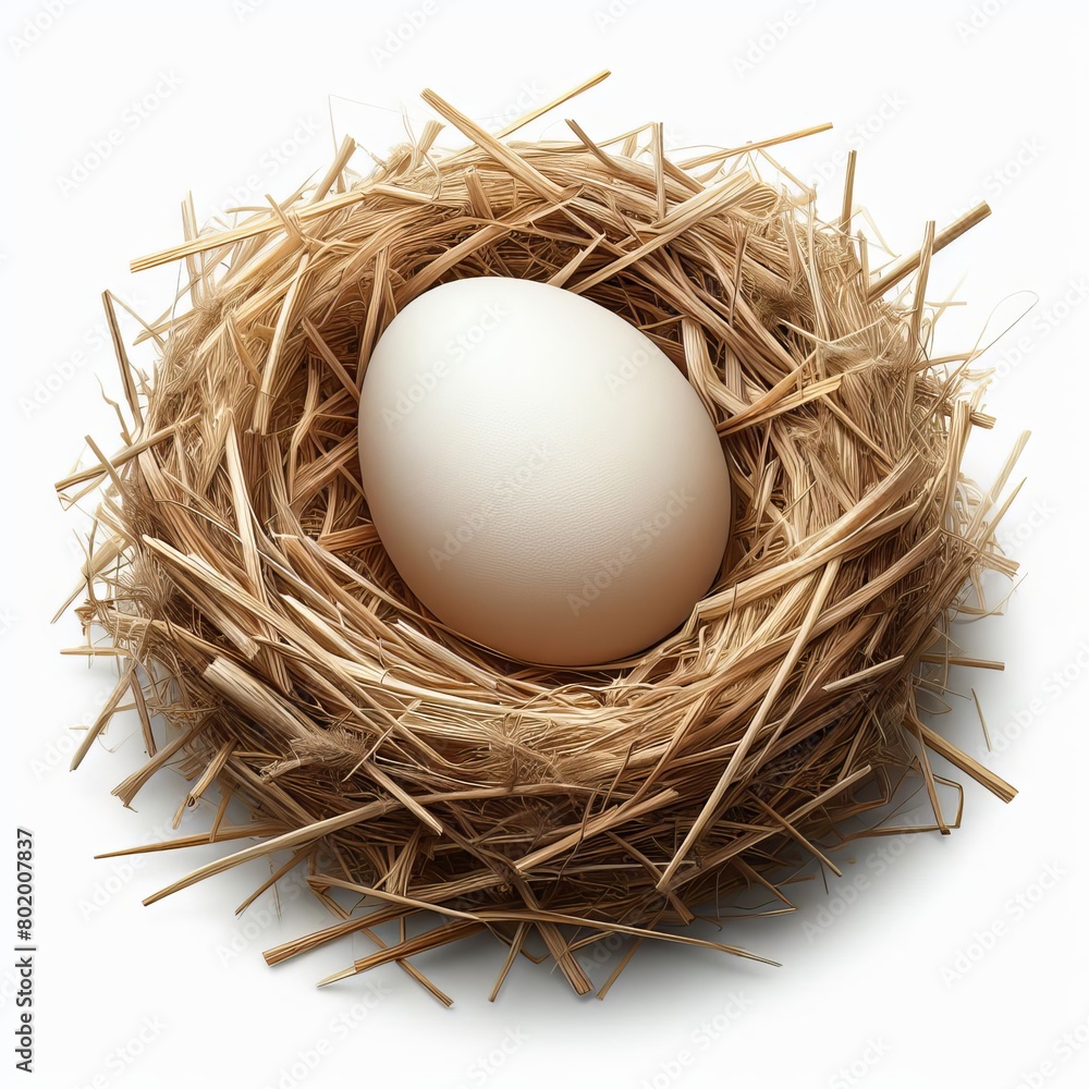 A single, pristine egg nestled in a nest of hay, capturing the natural start of a farm-fresh morning, isolated on transparent background Illustration vector Generative Ai A single, pristine egg nestled in a nest of hay, capturing the natural start of a farm-fresh morning, isolated on transparent background Illustration vector Generative Ai