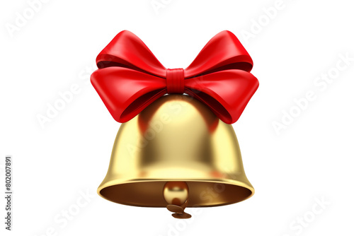 The Golden Bells Festive Red Bow. On a White or Clear Surface PNG Transparent Background.