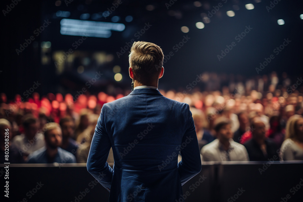 Generative AI composition image Exited motivational speaker on stage Diversity Success Leadership concept performance Generative AI composition image Exited motivational speaker on stage Diversity Success Leadership concept performance