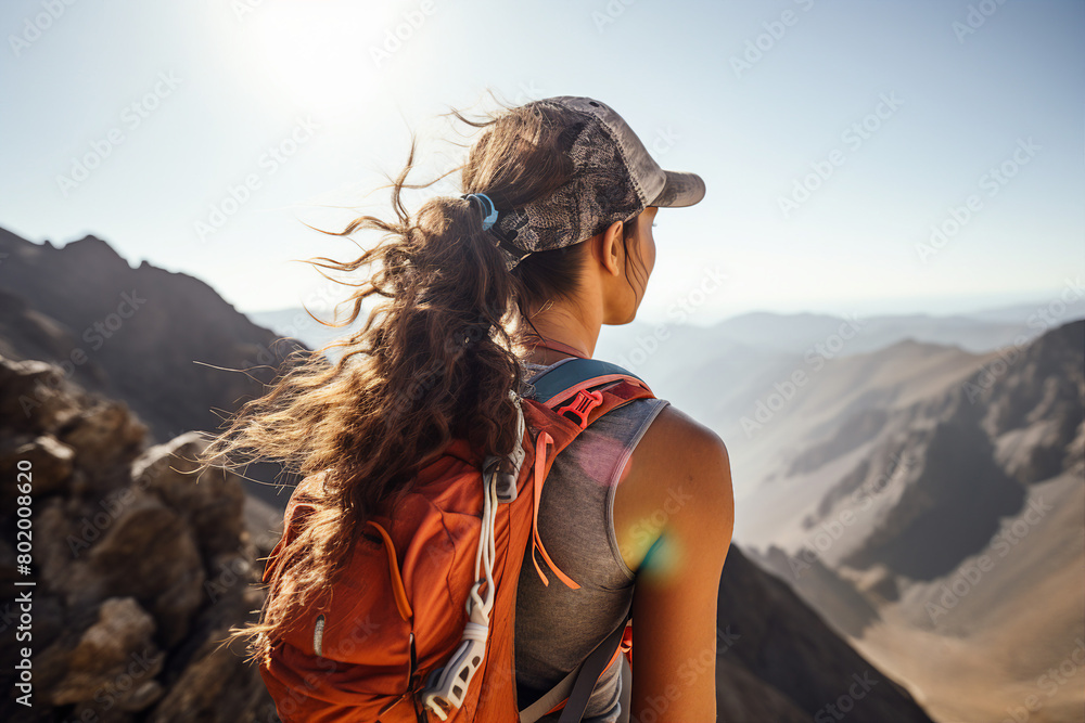 Generative AI image of professional rock climber successful trip
