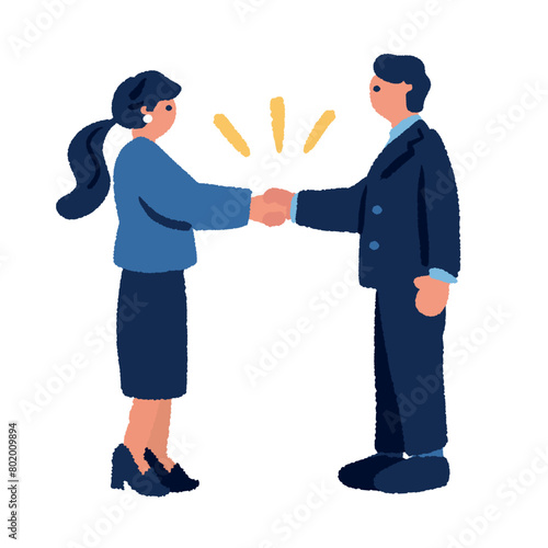 握手をするビジネスマンとビジネスウーマンのイラスト
