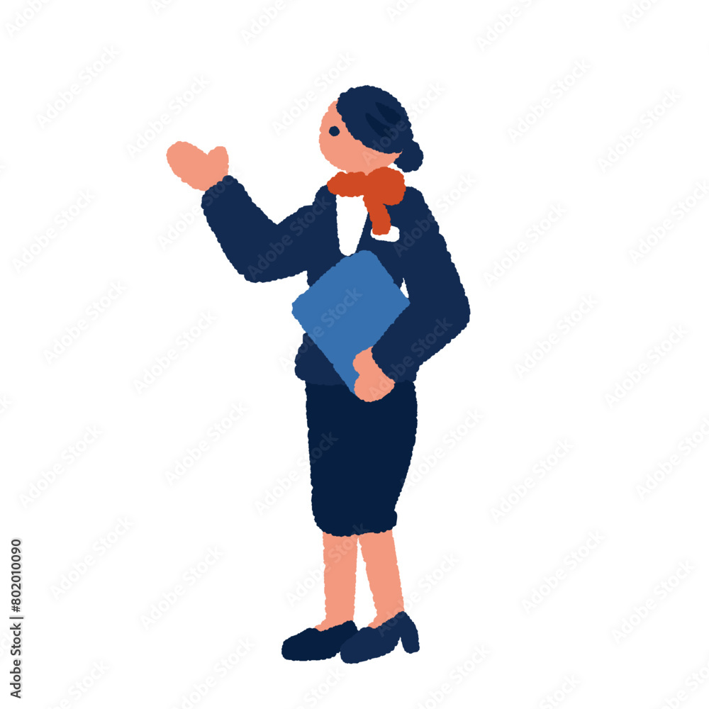 案内をするスーツ姿の女性のイラスト
案内をするスーツ姿の女性のイラスト