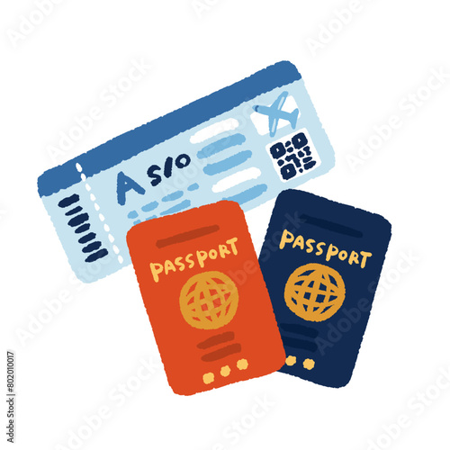 航空チケットとパスポートのイラスト
