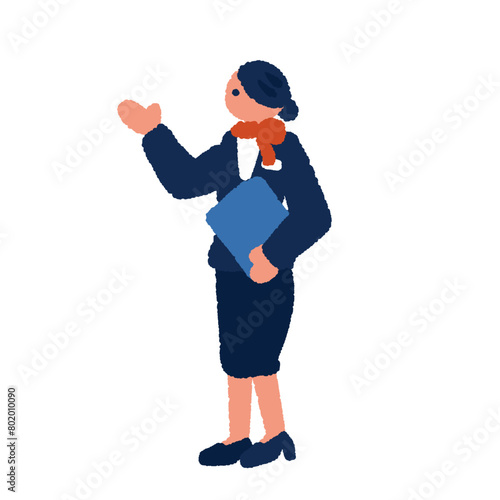 案内をするスーツ姿の女性のイラスト
