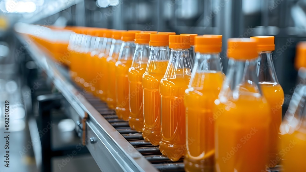 Industrial plant bottling natural juices on a modern production line conveyor system . Concept Industrial Production, Bottling Process, Conveyor System, Natural Juices, Modern Technology Industrial plant bottling natural juices on a modern production line conveyor system . Concept Industrial Production, Bottling Process, Conveyor System, Natural Juices, Modern Technology