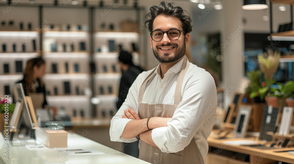 Smiling male seller in smartphone store
Smiling male seller in smartphone store