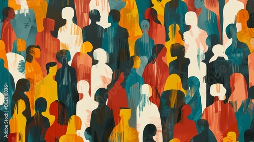 Stylized illustration of an abstract crowd, symbolizing diversity and inclusion in society. Importance of individual differences and promoting equal opportunities within communities photo