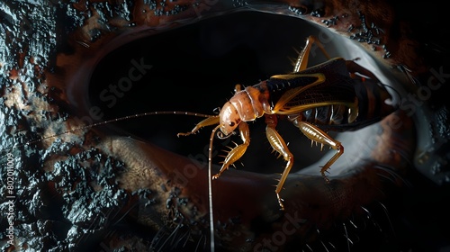 Ominous Earwig Emerging from the Darkness of an Ear Canal in a Surreal,Dramatic Lighting