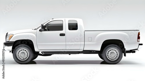 White pickup truck side view on white background ideal for mockups. Concept Mockup Photography, Vehicle Mockup, Pickup Truck Mockup, Commercial Vehicles, Side View Shot photo