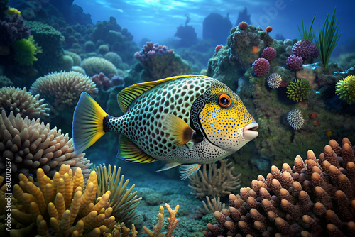 rabbitfish surrounded by beautiful coral photo