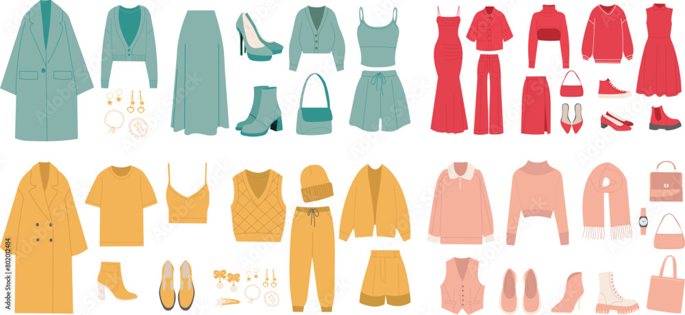 women's clothing in flat style on white background vector women's clothing in flat style on white background vector