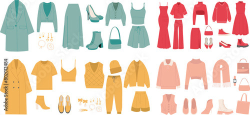 women's clothing in flat style on white background vector