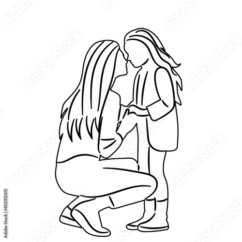 mother tenderly with daughter sketch on white background vector