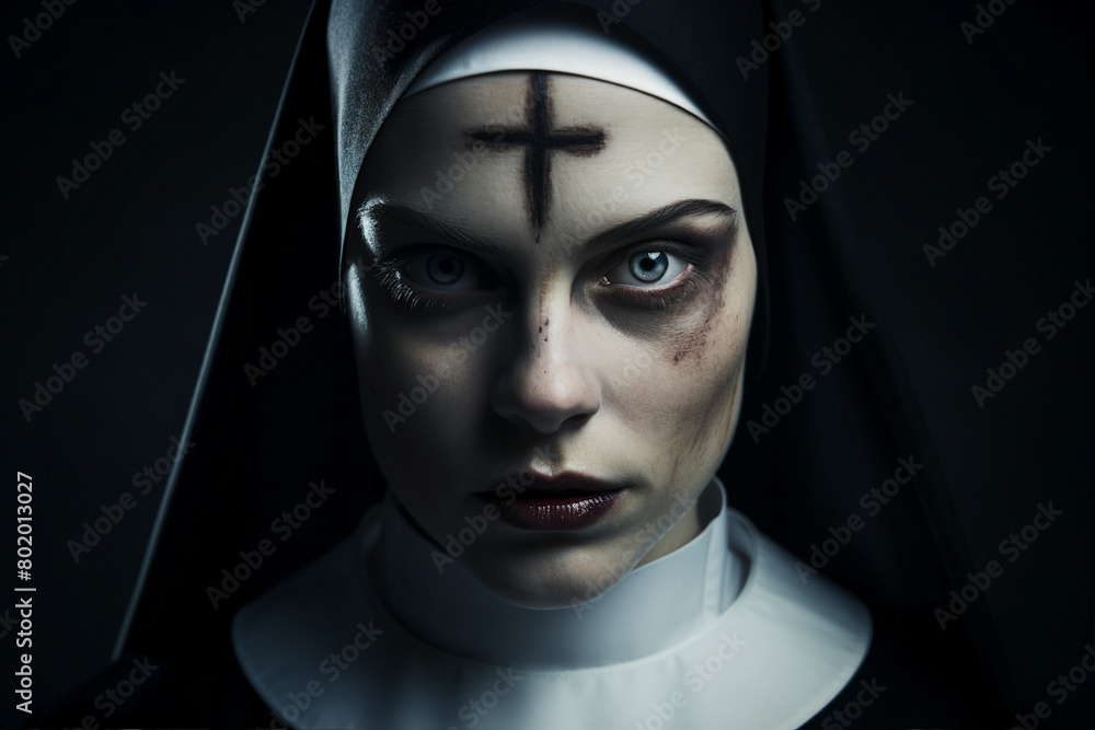 Mysterious religious person nun priest in church robe serious face expression Generative AI illustration Mysterious religious person nun priest in church robe serious face expression Generative AI illustration