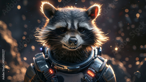 Cute astronaut raccoon in space