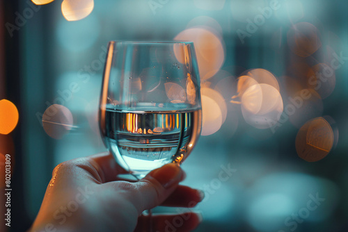 Close up image of woman hold glass fresh water made by generative ai technology