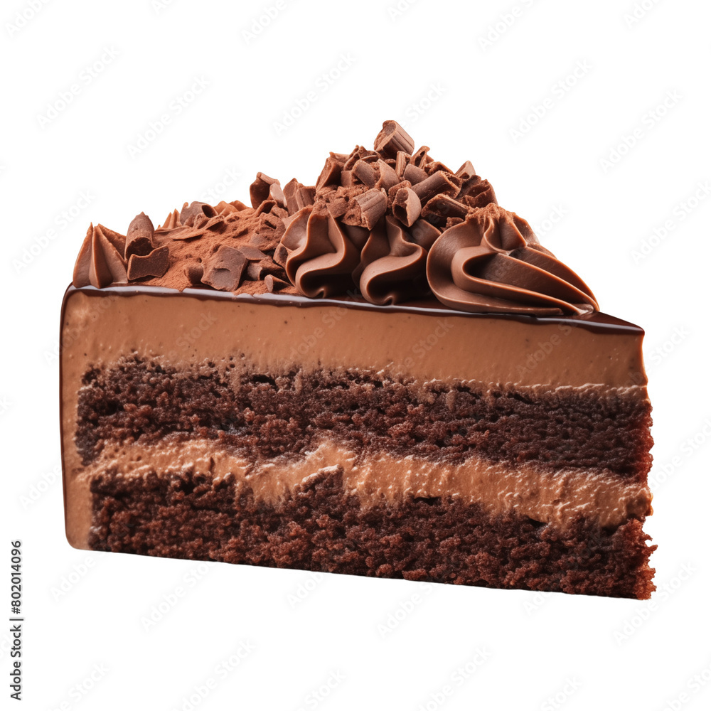 Chocolate cake slice isolated on transparent or white background, png Chocolate cake slice isolated on transparent or white background, png
