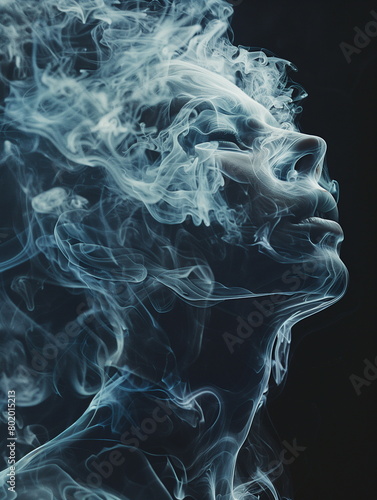 a woman face smoke on dark background 
