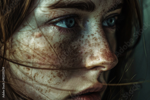 AI generated close up image of young woman with acne skin problem hormonal acne