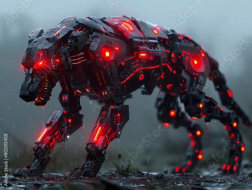 The Cybernetic Nightmare Hound A metallic beast with glowing neon markings © Tee