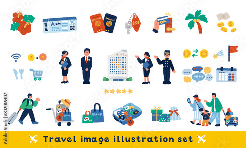 旅行サービスと人々のカラフルな手描きイラストセット
 photo