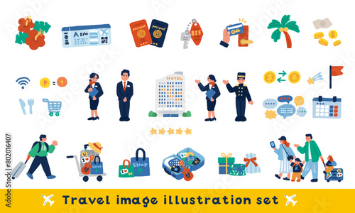 旅行サービスと人々のカラフルな手描きイラストセット
