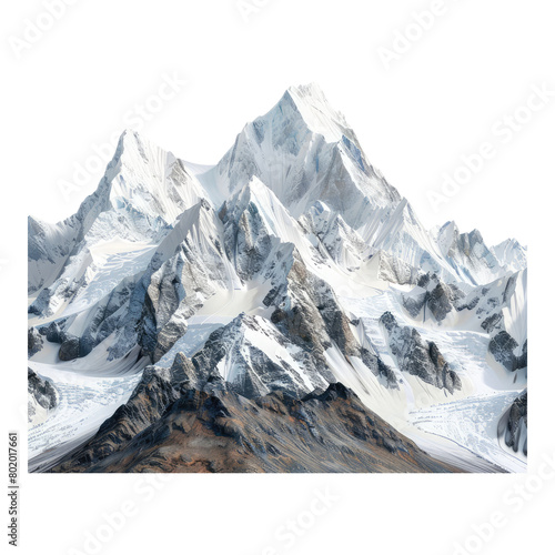 Photo of K2 mountains isolated on transparent background