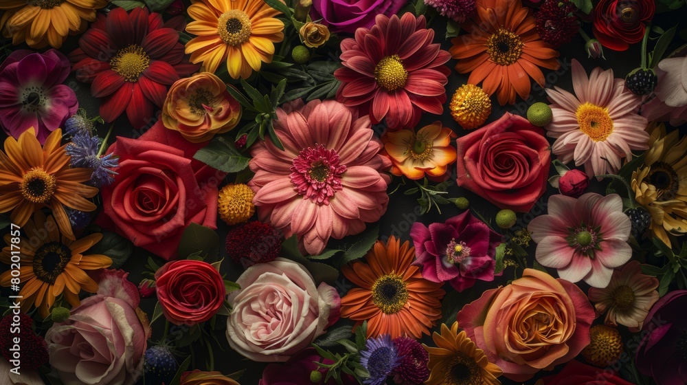 Artistic depiction of a vibrant mix of floral tattoos, including roses and wildflowers, embodying life and significance, presented with stark studio lighting Artistic depiction of a vibrant mix of floral tattoos, including roses and wildflowers, embodying life and significance, presented with stark studio lighting