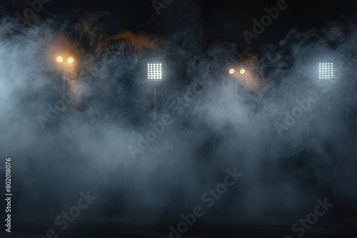 Dark background filled with smoke and stadium lights photo