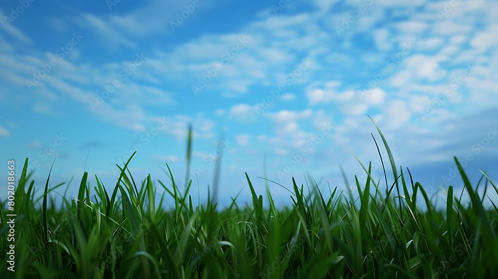 Early morning blue sky, green grass, realistic, panoramic lens, distant view Early morning blue sky, green grass, realistic, panoramic lens, distant view