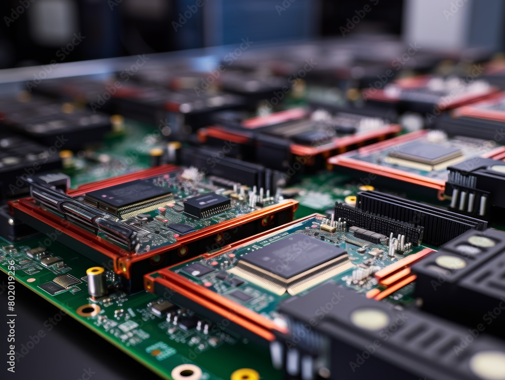 A bunch of computer parts are on a table