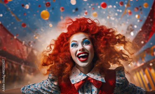 Young red-haired woman dressed in a clown costume 
