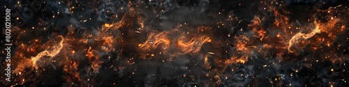 Black Fire. Fiery Flames on a Dark Background Symbolizing Hell and Intense Heat photo