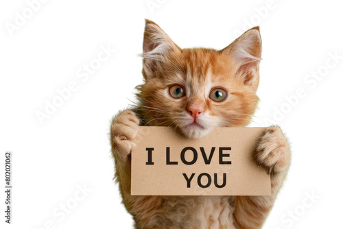 Endearing Ginger Kitten with "I Love You" Sign on Transparent PNG