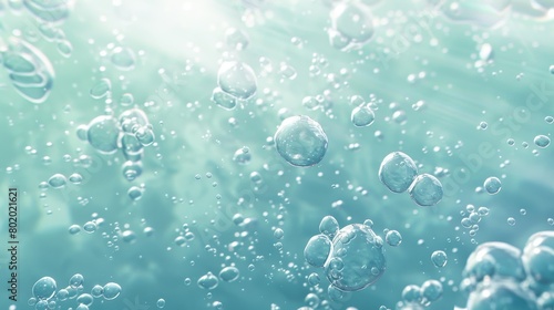 Bubbles of soda, beer, or water texture abstract background. Fuzzy carbonated motion, transparent aqua with random underwater bubbles, realistic 3D modern illustration. photo