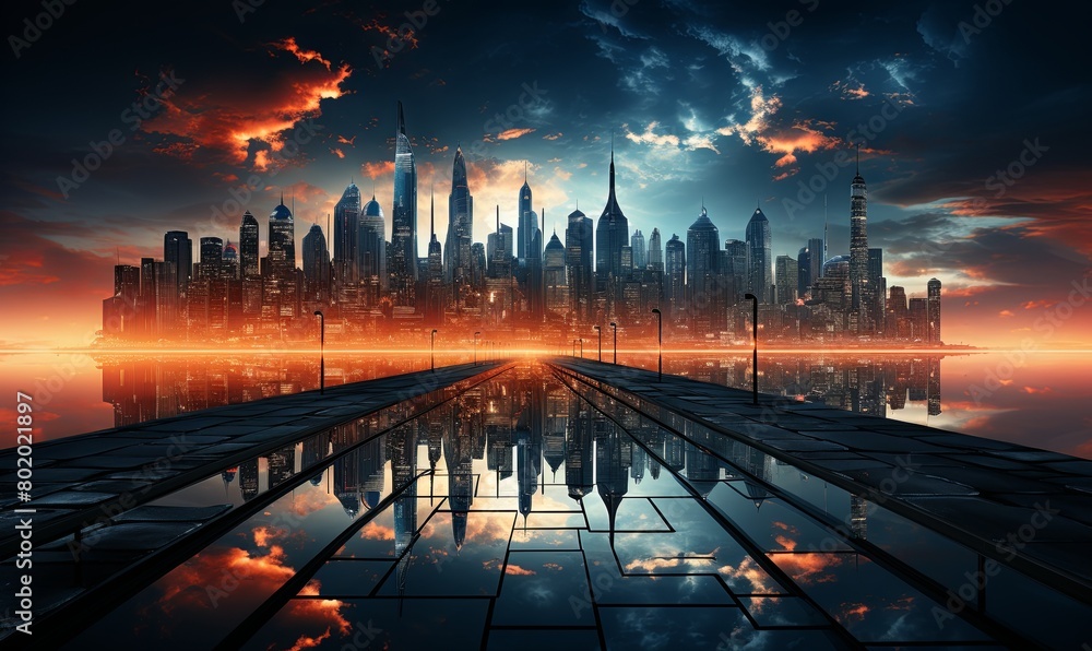 City Skyline Reflecting in Water City Skyline Reflecting in Water