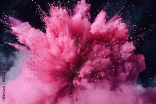 Pink Black. Abstract Powder Explosion on Black Background with Colored Powders Splatted